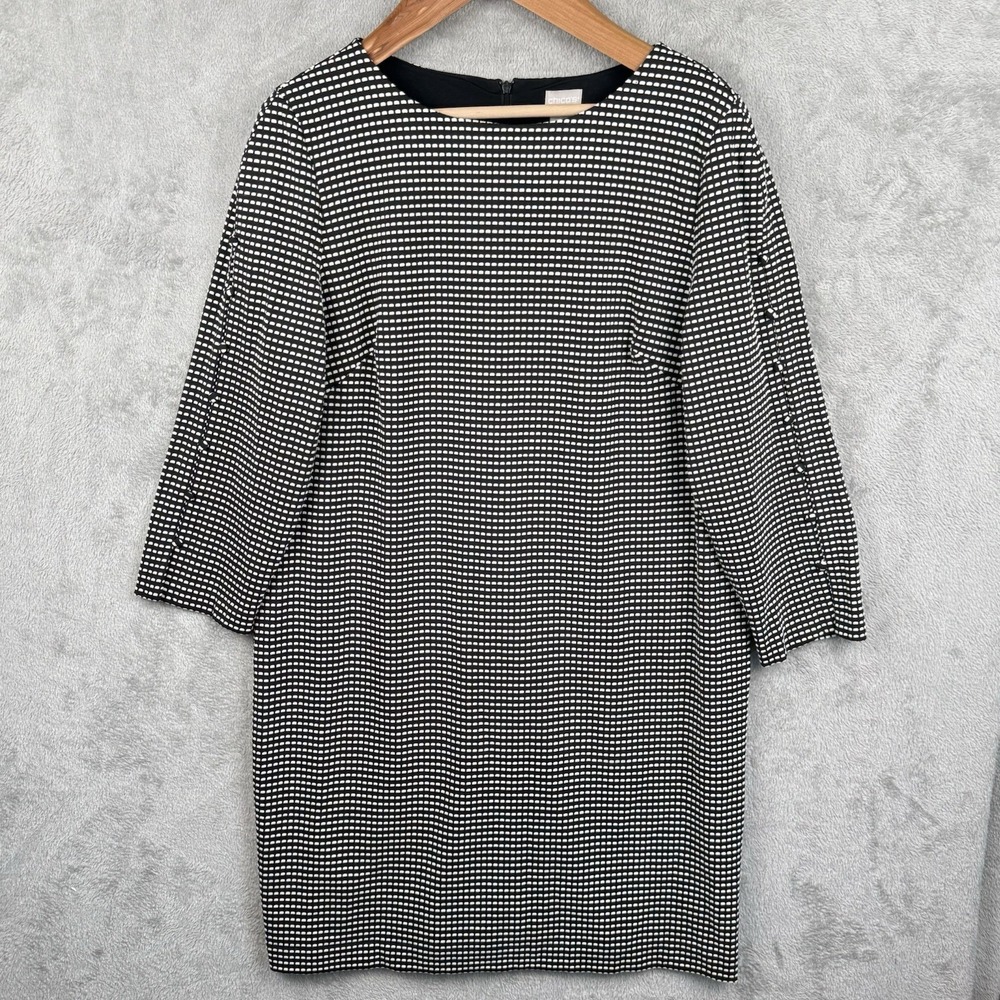 Chico's Sheath Dress Womens 2.5 US 14 Black White Textured Career Stretch